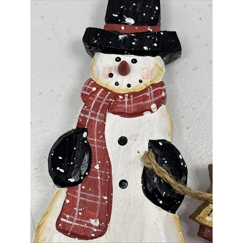 Vtg Pier 1 Christmas Hand Painted Wooden Snowman Christmas Decoration 8